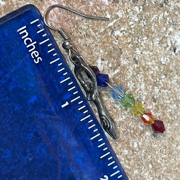 HANDMADE BEADED ART RAINBOW SWAROVSKI CRYSTALS STERLING SILVER GODDESS EARRINGS - Picture 5 of 7